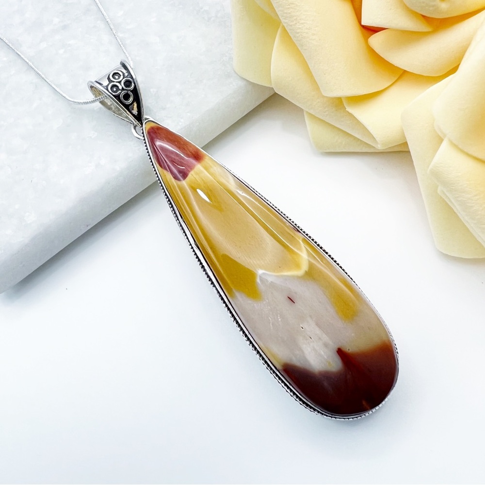 LARGE Mookaite Jasper Pendant Necklace Vintage Style Sterling Silver 925 Stamped
